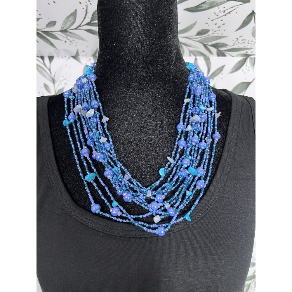 Vintage Estate Find Multi-strand Glass Beaded Necklace Blue Tone Gift Summer